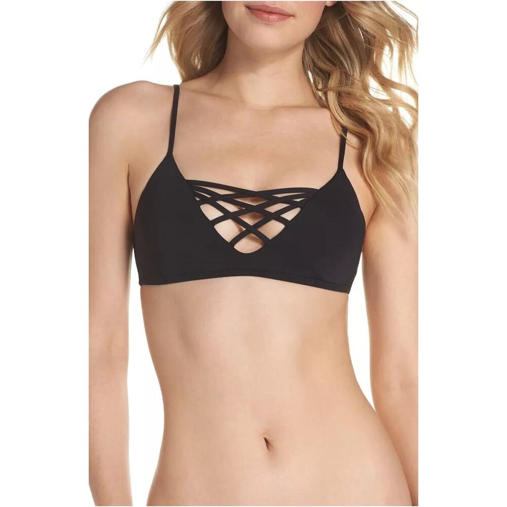 L Space Women's Black Crisscross Bikini Top Swimwear Size S